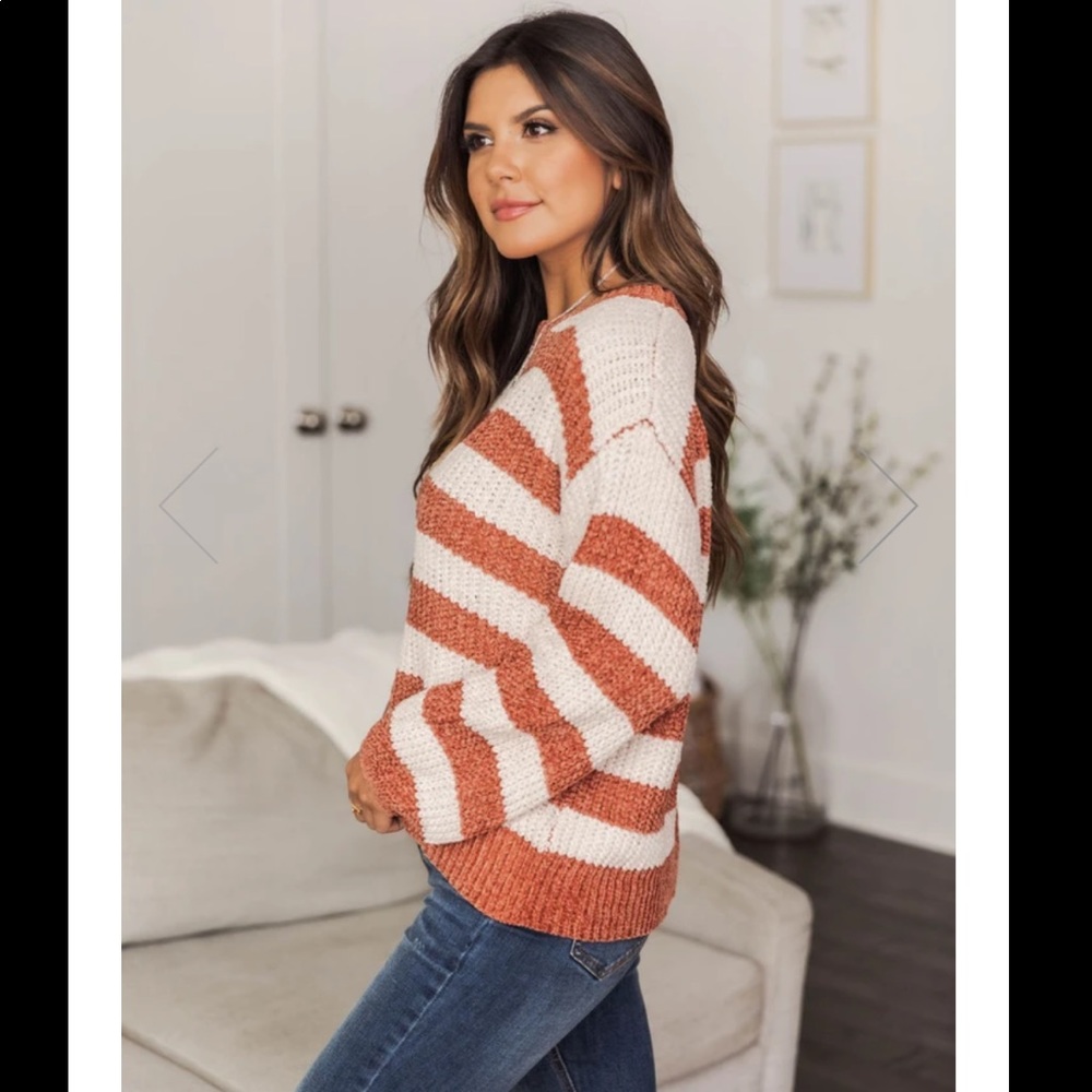 Pink Lily Striped Sweater in Cream and Rust